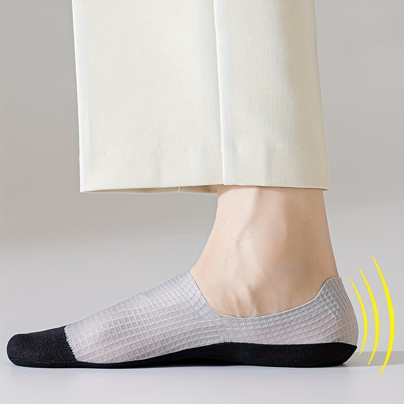 5 pairs of men's invisible socks with thin waffle pattern for spring and summer, absorb sweat and prevent heel slip.