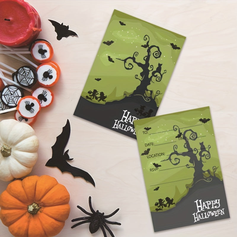 Invitations for a Spooky Halloween Party - Featuring Haunted Houses and Bats, Fun Cartoon Designs Perfect for Kids' Birthday Celebrations