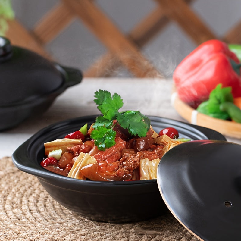 High-quality Ceramic Casserole with Lid - Classic Chinese Design, Versatile, Resistant to Heat & Sticking, Effortless to Clean, Long-lasting for both Home and Restaurant Settings, Offered in various sizes: 54.10oz, 64.3oz, 94.7oz, and 118oz.