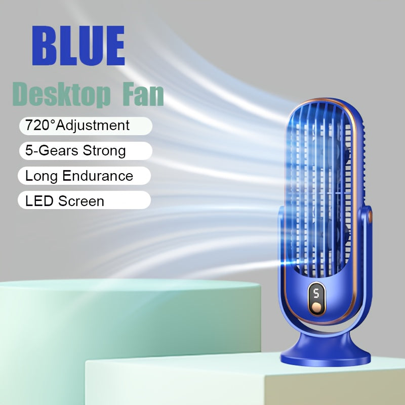 Introducing our Whisper Quiet USB Rechargeable Personal Air Tower Fan! This fan features a LED display, 5-speed settings, and 720° oscillation for maximum airflow. Made of durable plastic material with a lithium battery, this portable fan is perfect for