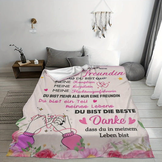 Soft and cozy Best Friends Printed Fleece Throw Blanket in contemporary style. Made of polyester with digital print. Ideal for all seasons, perfect for bed, sofa, chair or as living room decor. Suitable for women, makes a great birthday or Christmas