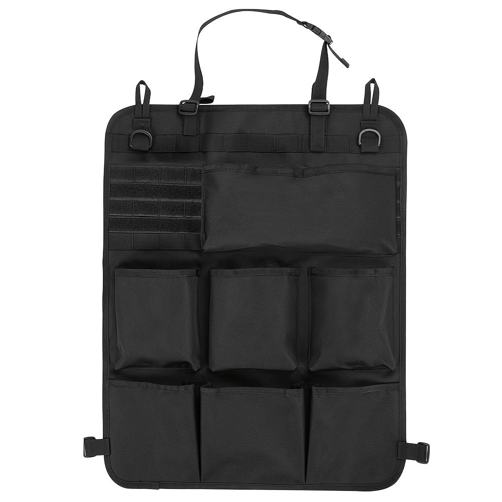 Organize your car with ease using our Tactical MOLLE Car Seat Back Organizer featuring 8 cup holders. This convenient storage bag can also be wall-mounted to hold tools and accessories. Makes a great gift for men or jewelry organizers.