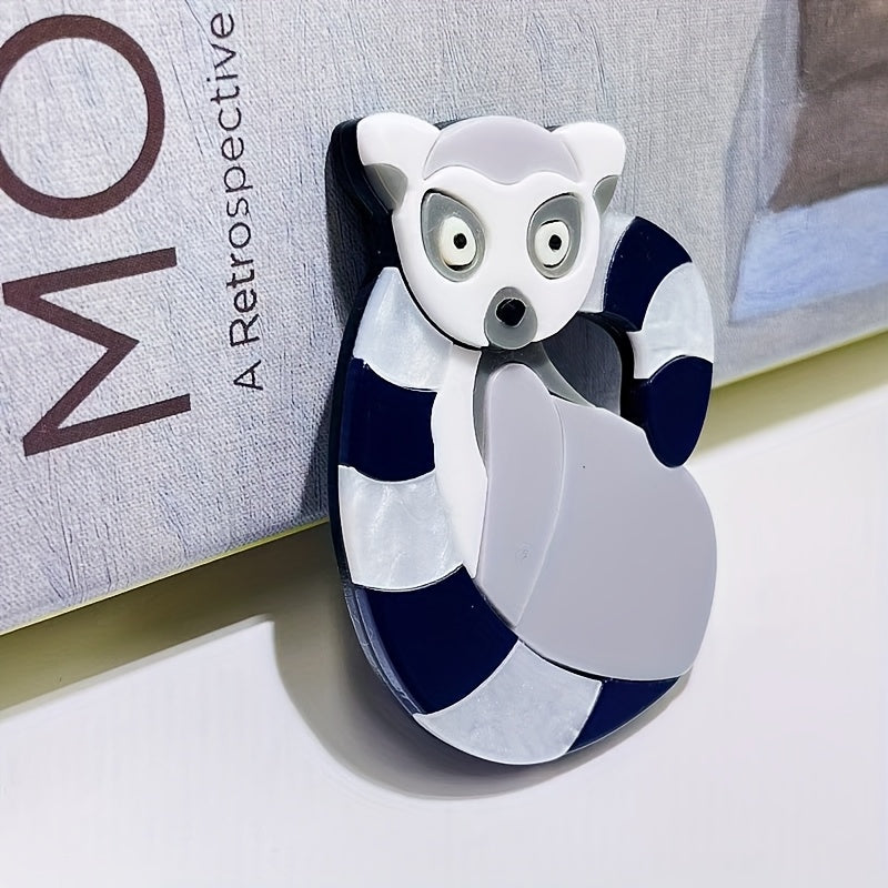 Adorable Lemur Brooch - Cartoon Animal Pin made of Acrylic, perfect for adding a touch of whimsy to your clothing or bags