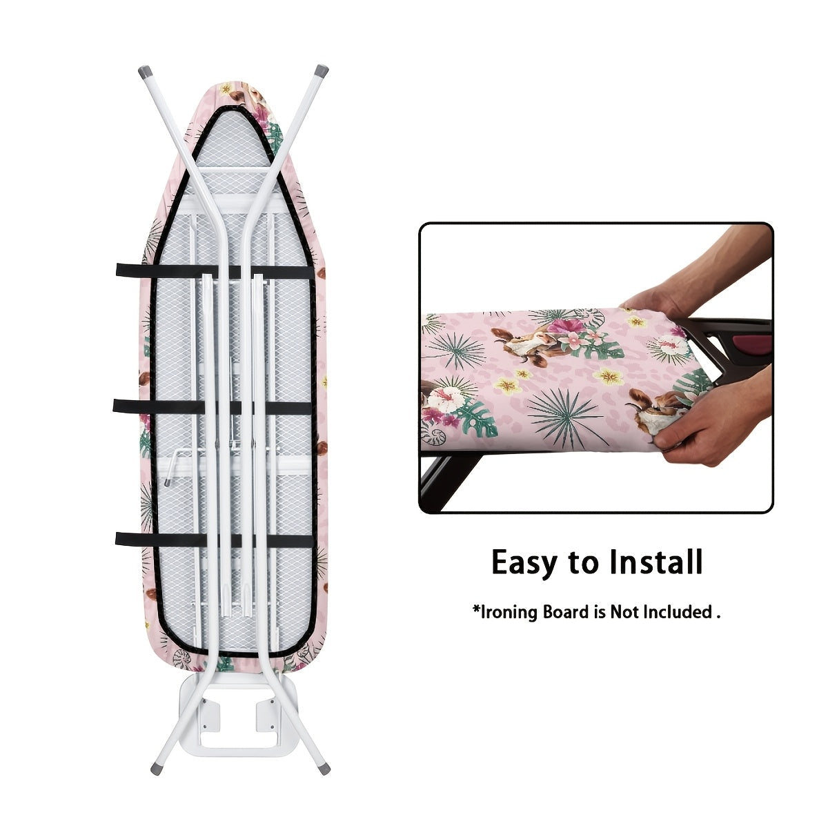 Give your ironing board a stylish and functional upgrade with this cow print cover and pad. Measuring 38.1x137.16 cm and featuring thick padding and an elastic edge, this cover is not only stain-resistant but also offers added protection. It makes the