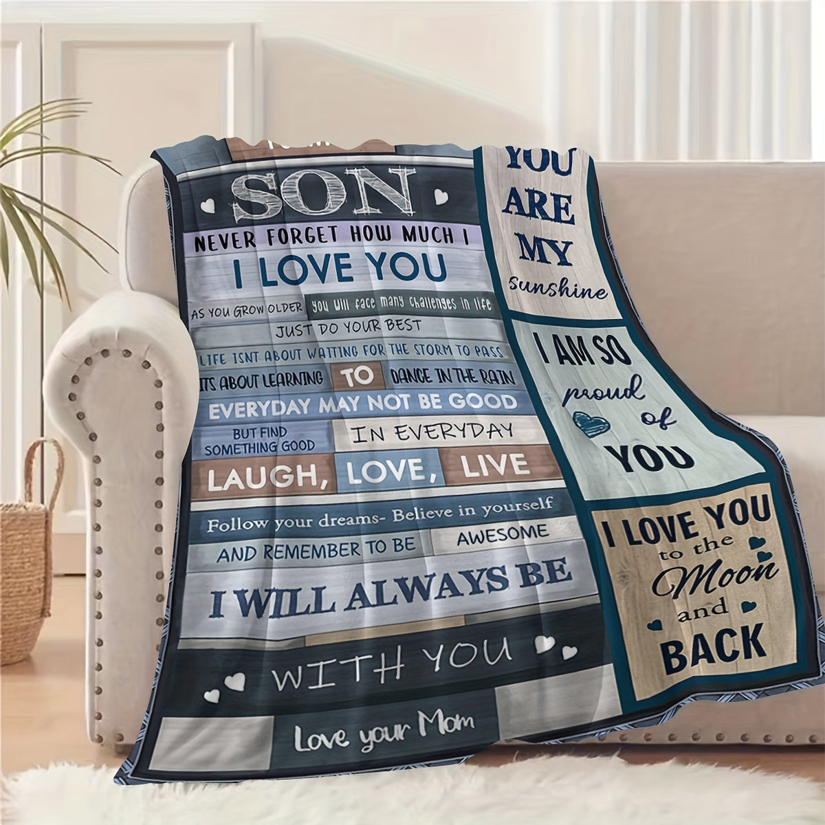 Soft Flannel Throw Blanket for Your Son - Versatile, All-Season Cozy Fleece Blanket with Inspirational Quote, Ideal for Couch, Bed, Office, and Travel - Hypoallergenic, Multi-Purpose, Warm & Comforting Gift from Parents