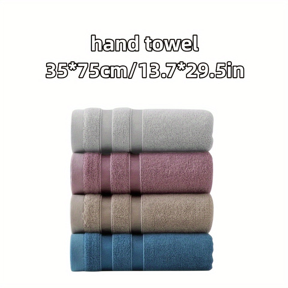 4-Pack of soft and absorbent bamboo hand towels for bathroom with a skin-friendly design featuring a contemporary striped pattern and space theme. Made with 70% bamboo fiber, 18% cotton, and 12% polyester, these towels have a weight of 420gsm and measure