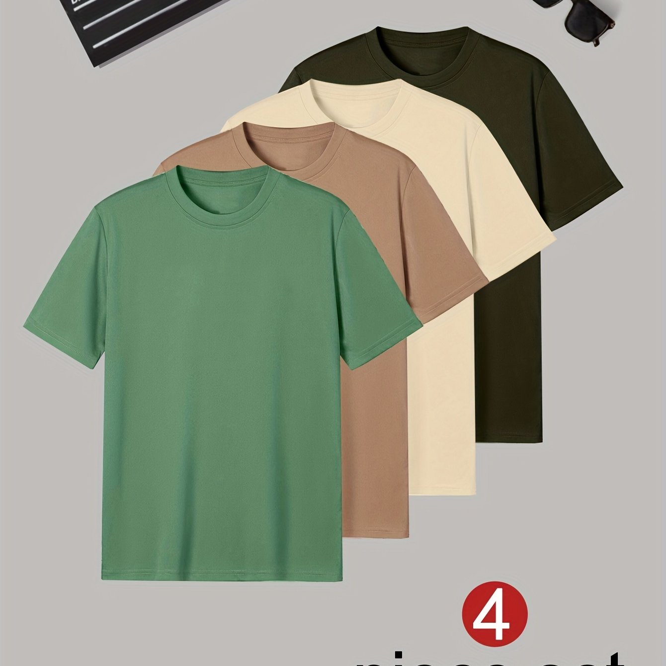 Set of 4 Men's Plain Short Sleeve T-Shirts