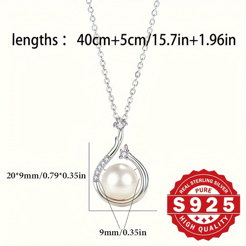 Vintage Elegant Style Jewelry: 925 Sterling Silver Teardrop Pendant Necklace featuring Shell Pearl - Hypoallergenic Mother's Day Gifts For Women.