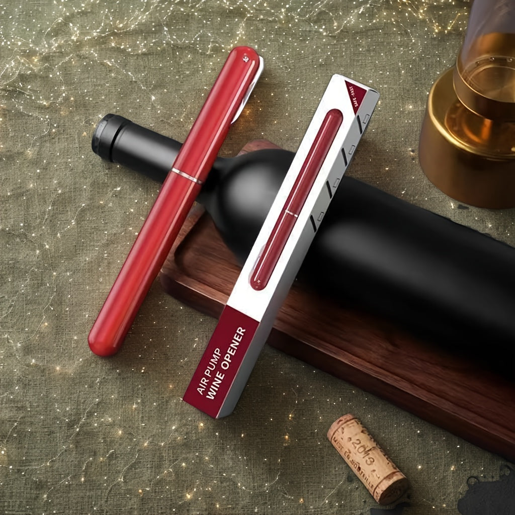 Modern red wine bottle opener with vacuum pump - keeps wine fresh, great for home, restaurants, and bars - perfect gift for holidays.