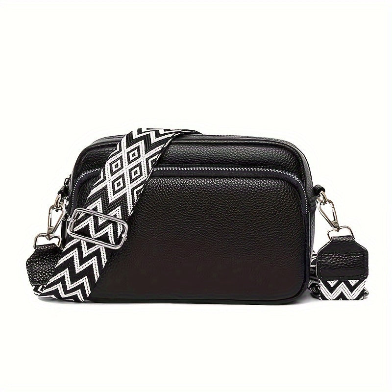 Women's stylish crossbody bag in deep brown, cream white, or black. Features zipper closure and polyester lining.