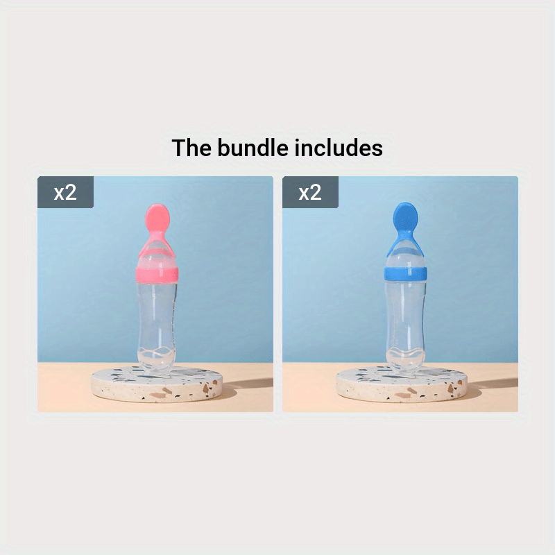 Silicone Spoon Bottle with Squeeze Feeding Spoon, 1 piece, 90ml/3oz, for Baby Food Supplements.