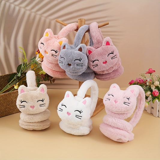 Soft and furry solid color cat plush earmuffs, perfect for keeping your ears warm in the winter. Ideal for women and girls.