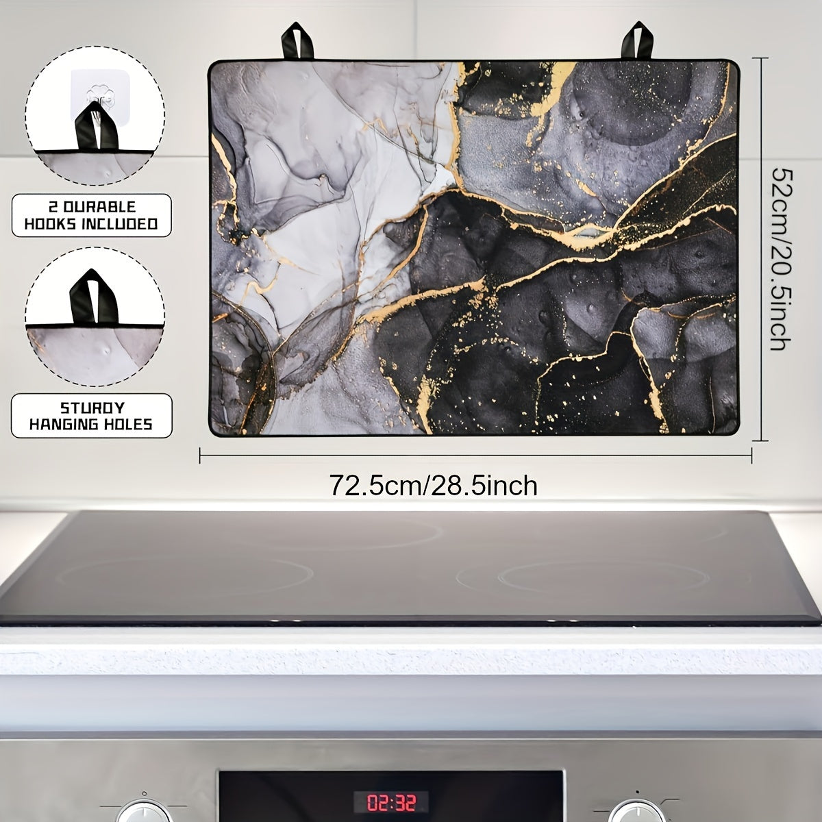 This Marble Pattern Stove Top Cover measures 72.39x52.07cm and is designed for Extra Large stoves. It is made from Anti-Slip, Scratch-Resistant material, making it suitable for Electric & Glass Stoves. This versatile Flat Top Oven Protector is ideal for