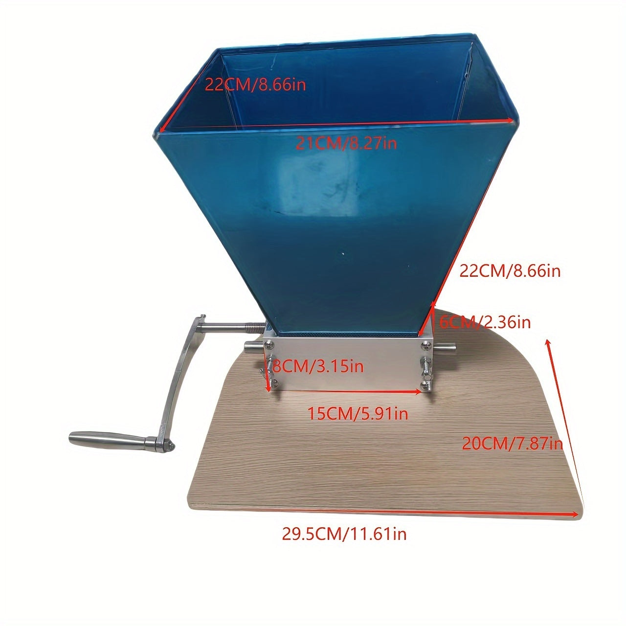 Low-speed carbon steel roller malt mill with adjustable semicircular wooden plate, featuring two bearing rollers.