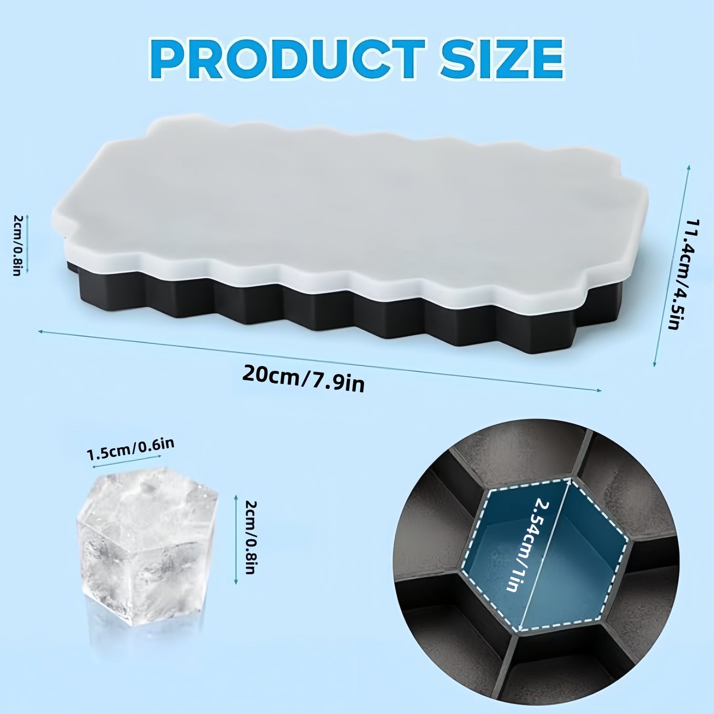 Silicone Ice Cube Tray with Lid - 37 Hexagonal Cubes, Stackable Design, Easy to Release, Ideal for Whiskey and Cocktails, Great for Holiday Parties like Halloween and Christmas