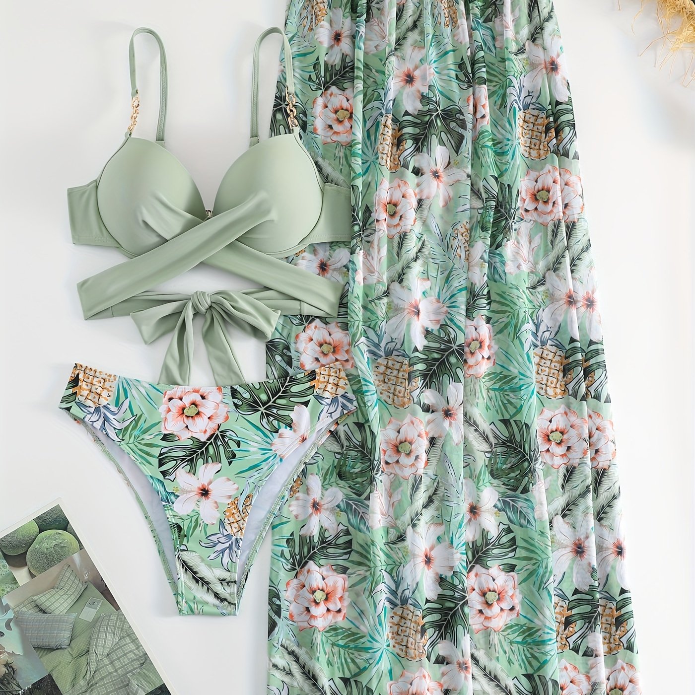 Green Flower Split Swimsuit