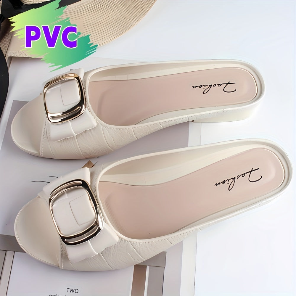 Women's stylish PVC slide sandals, summer open toe shoes with soft sole.