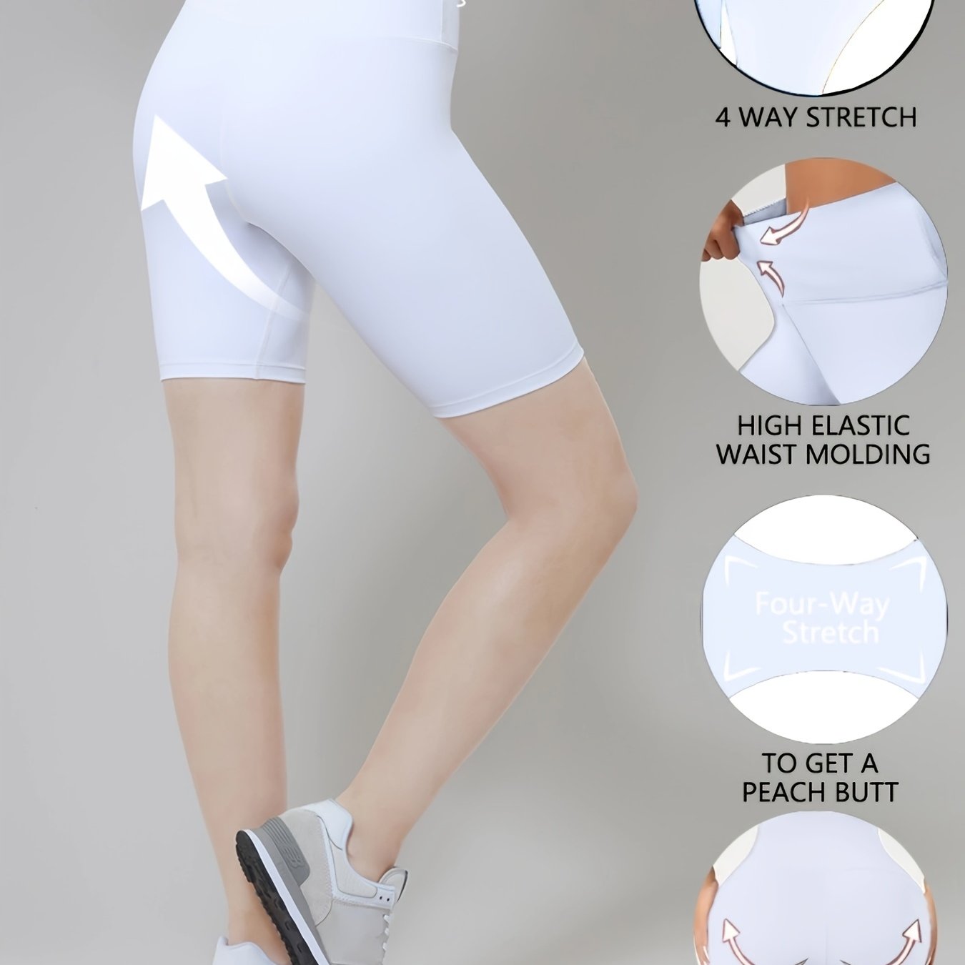 Elastic waistband shaping shorts and leggings for women.