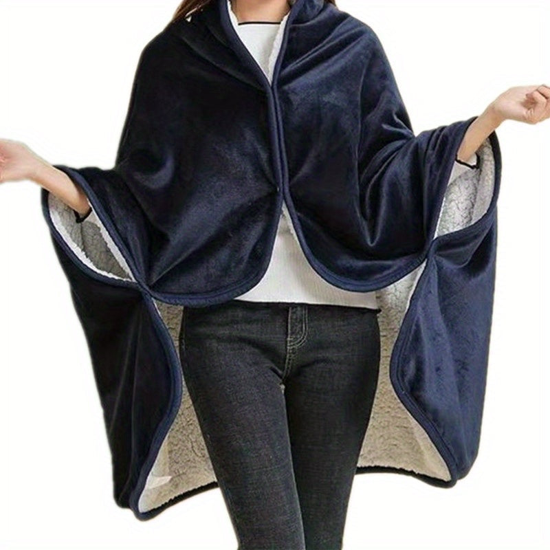 Wearable Blanket: 1 Piece Double Flannel Sherpa Shawl Cover Blanket for Air Conditioning, Nap Time, and Office Use - Multi-functional Blanket for Lazy Days, Covering Waist and Legs