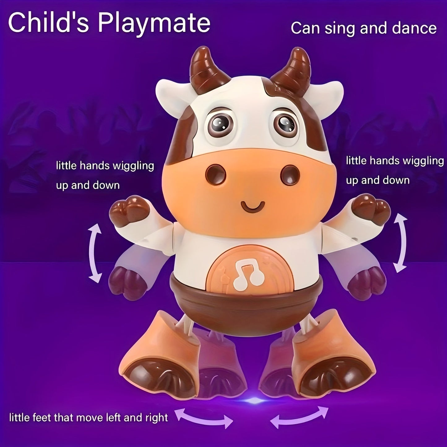 Cow Toy that Sings and Dances with Interactive Features, Musical Lights, Perfect for Kids of All Genders, Great for Christmas and Halloween, Made of Colorful Plastic