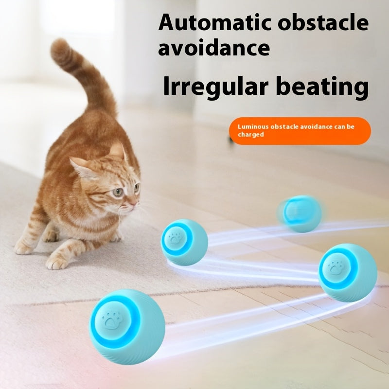 USB rechargeable cat teaser ball made of striped silicone, suitable for all breeds, provides engaging playtime.