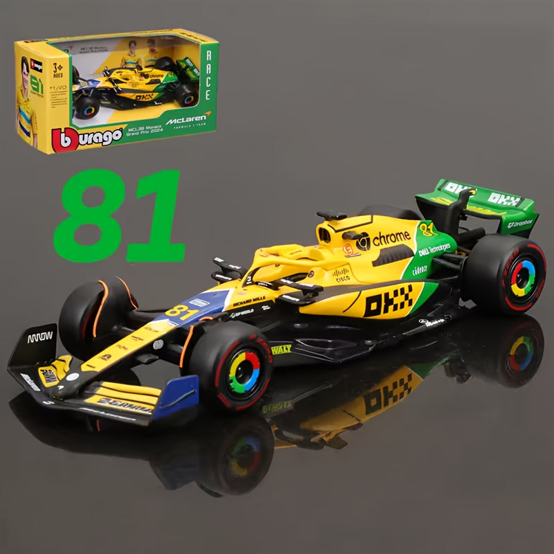 Bburago 1:43 Scale Zinc Alloy Mclaren MCL38 Monaco Diecast Models #4 & #81 - Weather-resistant, Push-operated, Multicolor Collectible Car Replicas for Racing Fans.