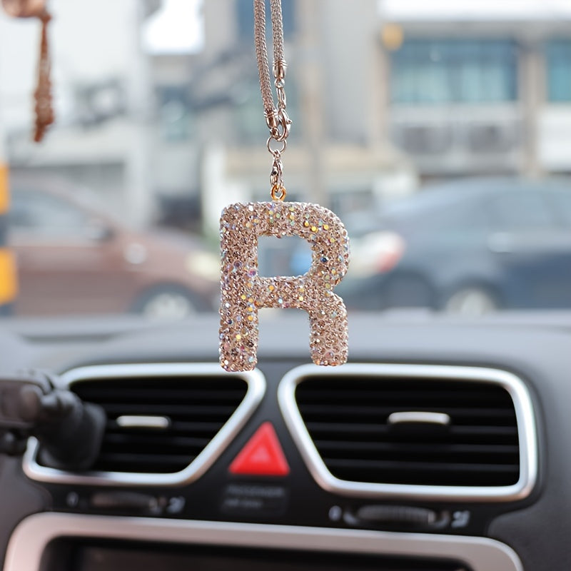 Crystal Bling Alphabet Letter Pendant for Vehicle Mirror - Durable Metal Material