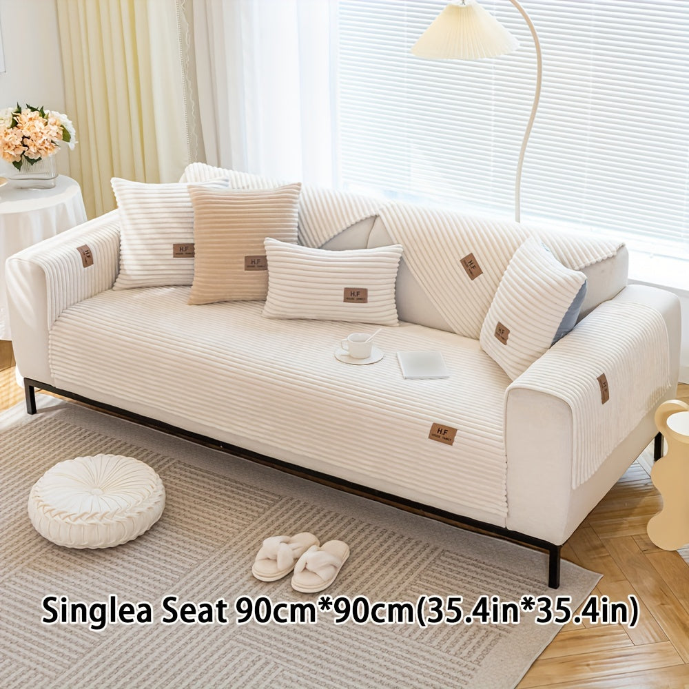 Thickened plush sofa cover with modern style to protect against dirt, slips, scratches and pets in home or office.