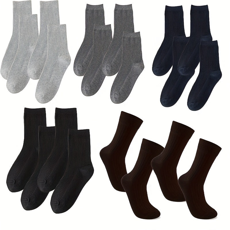 5/10 pack of men's crew socks - breathable, moisture-wicking, and odor-resistant in solid business style for fall/winter.