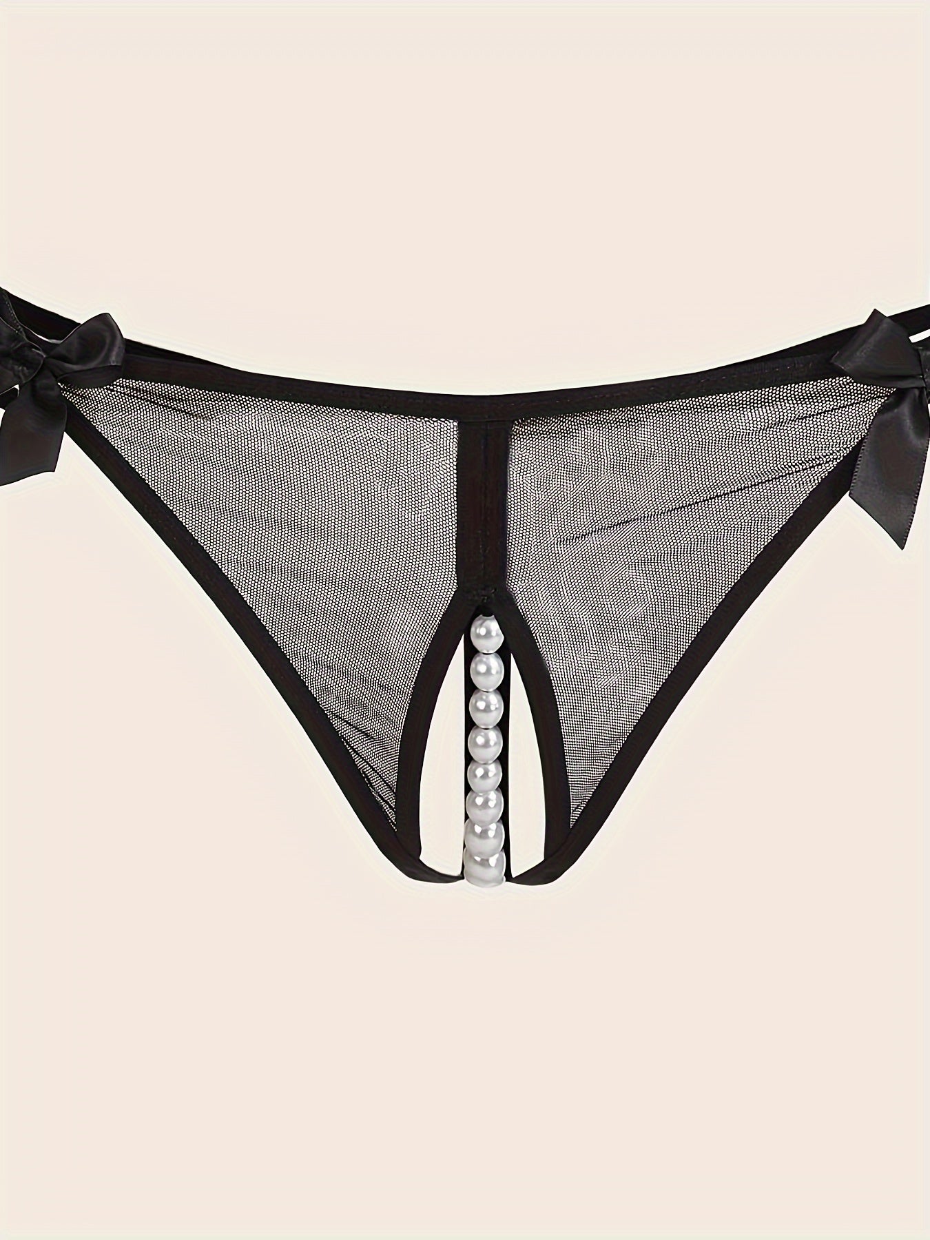 Women's black lace triangle underwear with bow detail - t519