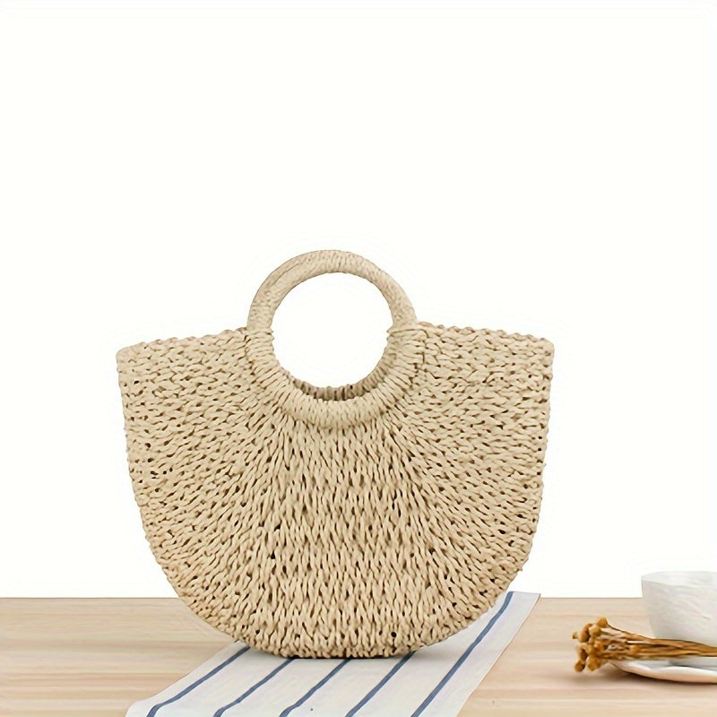 Women's Vintage Crescent Straw Weaving Bag