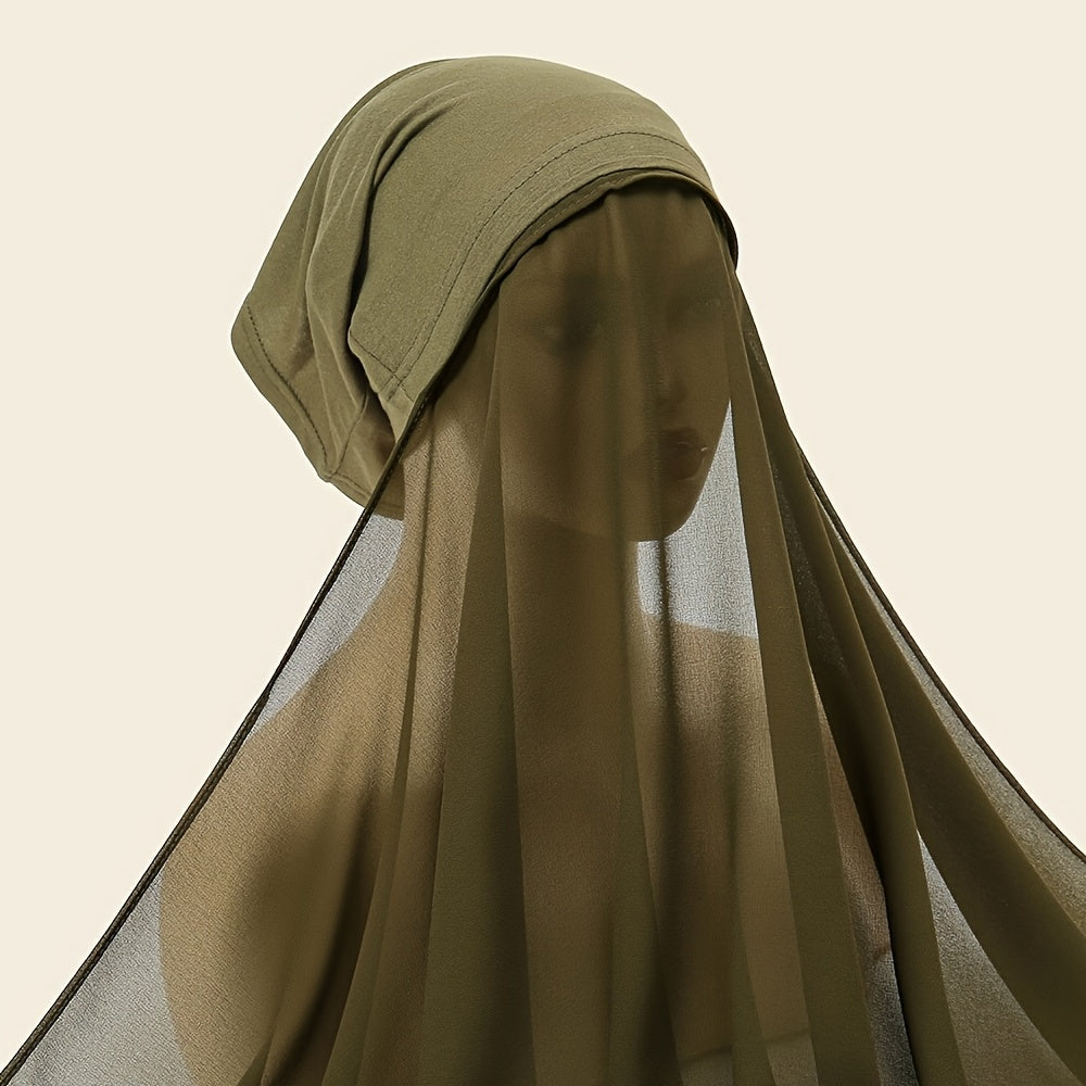 Chic chiffon instant hijab with built-in undercap for women's outdoor wear.