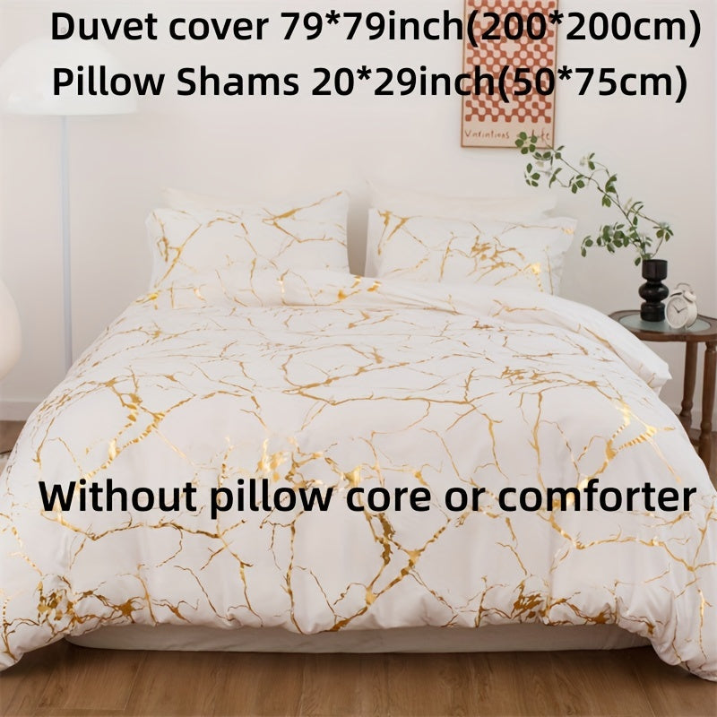 3-piece Duvet Cover Set made of Polyester Bronzing Bedding for a Soft and Comfortable Skin-friendly experience in your Bedroom or Guest Room. Includes 1 Duvet Cover and 2 Pillowcases (Core not included).