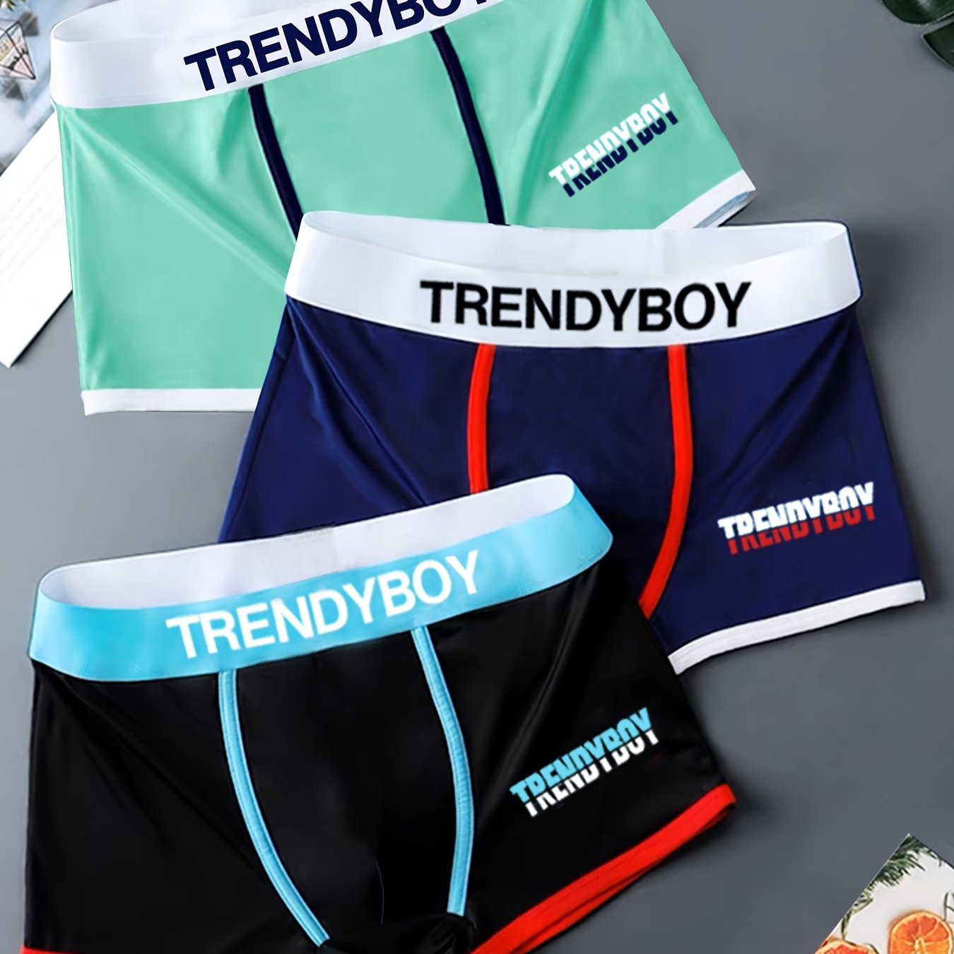 3 pairs of men's square-cut sports boxing shorts, breathable and comfortable underwear.