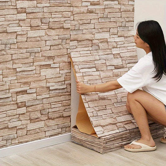 Vintage brick and rock pattern wallpaper. Waterproof, peel and stick contact paper for living room, kitchen, bedroom decor. Easy to apply PVC wallpaper roll, 69.85cmx16.4'.