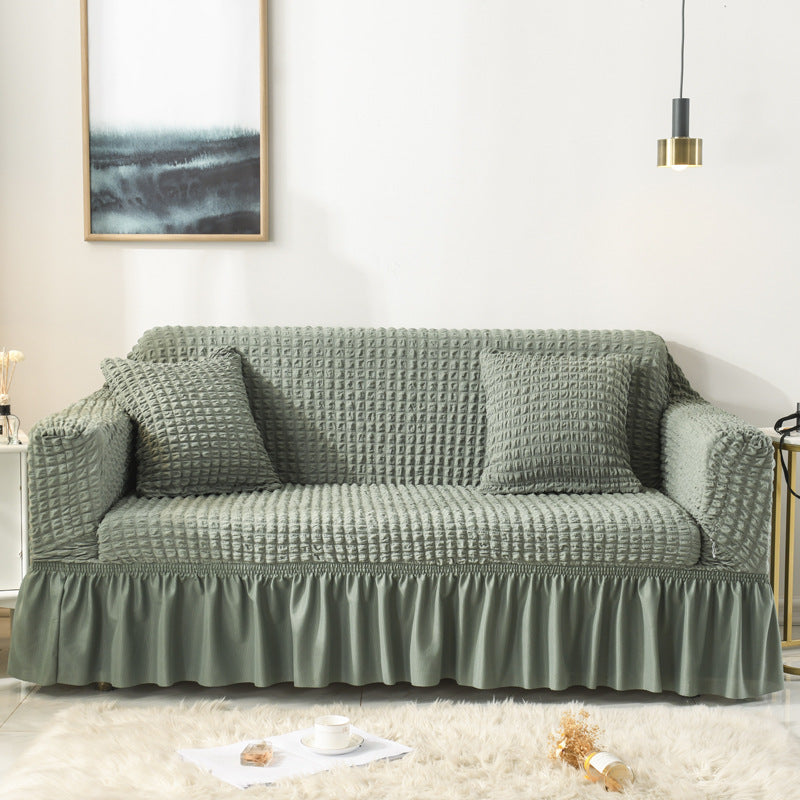 Stretch sofa slipcover with skirt, washable and durable, universal fit.