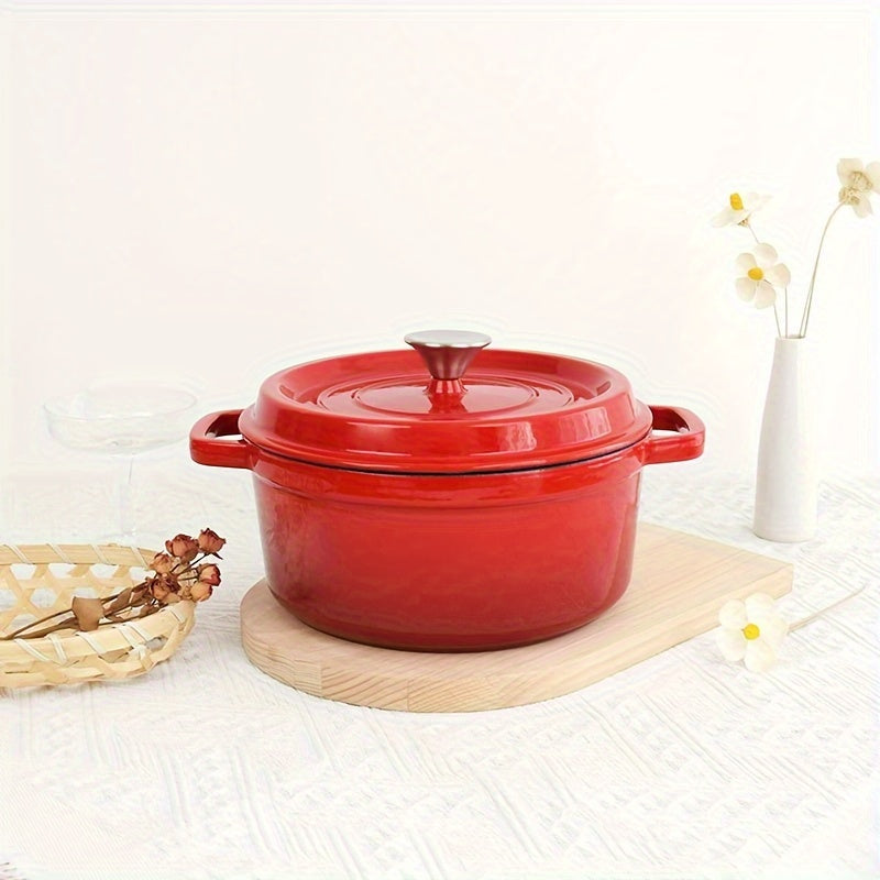 Enhanced Enamel Coated Cast Iron Pot with Lid - Ideal for Cooking Stew, Soup, and More, Non-Stick Surface, Suitable for Use with Oven, Induction, Gas, and Electric Cooktops, Comes in 60.8oz, 98.7oz, and 115oz Capacities.