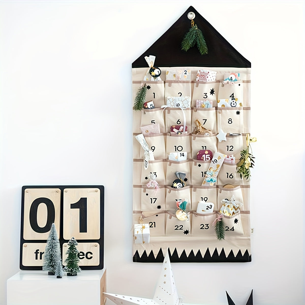 Enjoy 24 Days of Christmas Fun with a Festive Advent Calendar - Durable Polyester Material, Wall-Mounted, and Foldable