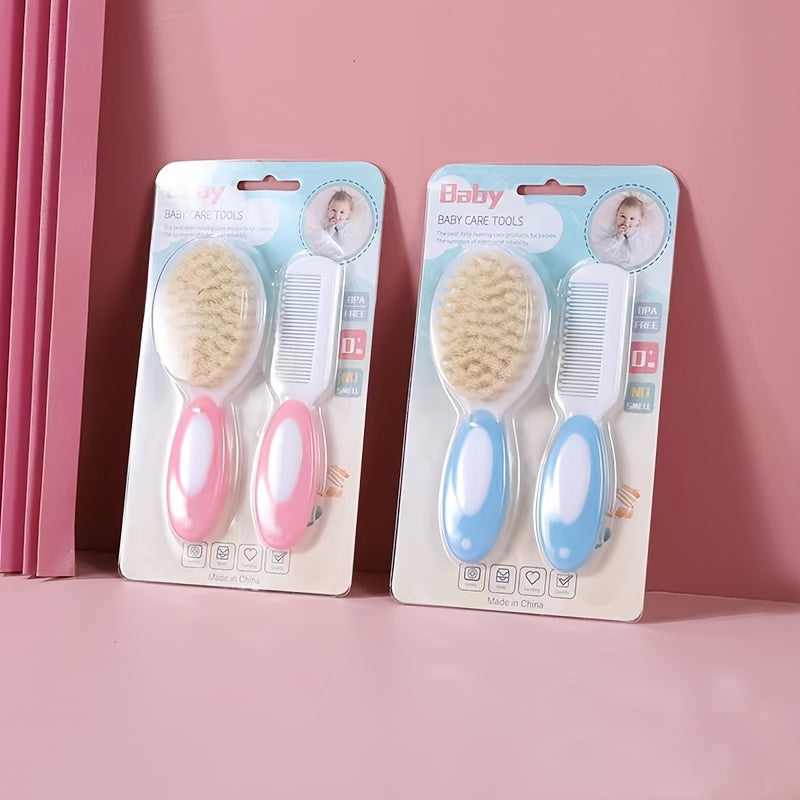 Set of 2 Baby Hair Brush and Comb for Treating Cradle Cap | Gentle Baby Brush with Soft Bristles, Baby Comb, Massaging Baby Care Set | Perfect Grooming Set for Infants and Young Children