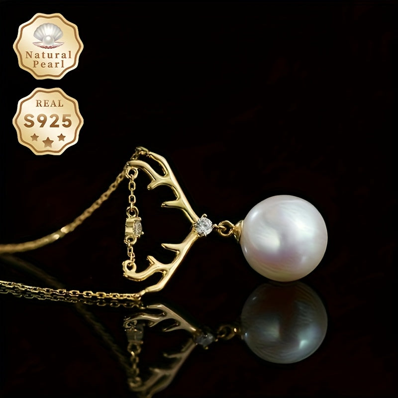 Beautiful Women's Necklace with Freshwater Pearl Pendant - Featuring Large 10-11mm Round Natural Pearls, Sterling Silver, Comes in Gift Box - Suitable for Everyday Wear or Special Events, Various Brands Available, Unique Characteristics Such as Growth