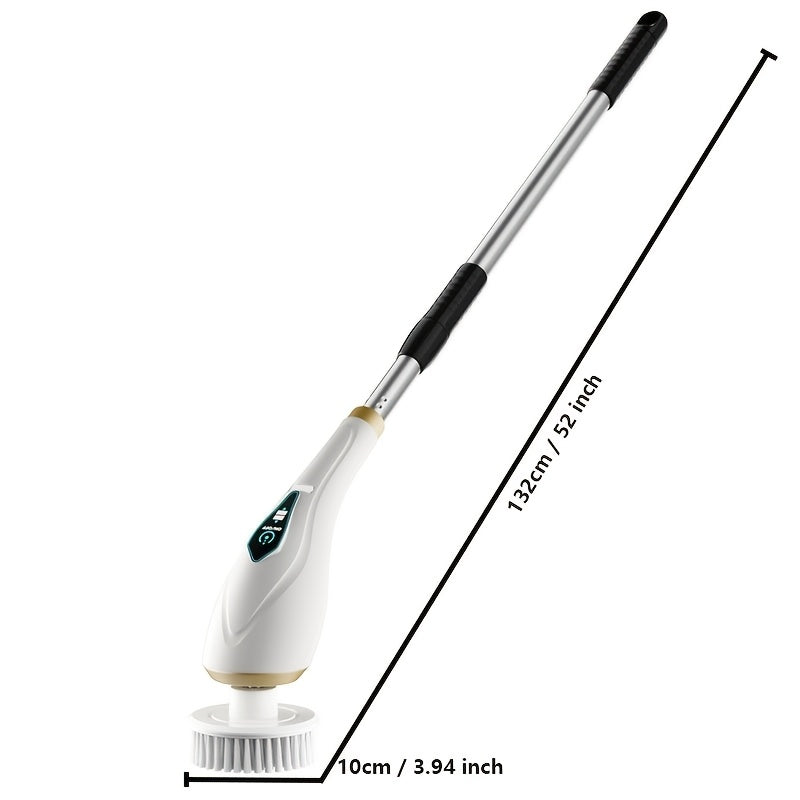 Set of 8 Multi-Functional Electric Cleaning Brushes, featuring Cordless 2-Speed Rotating Scrubber with Adjustable and Detachable Handle. Includes Replaceable Brush Heads and is designed for use in the Bathroom, Toilet, Tile, and Floor. Equipped with a