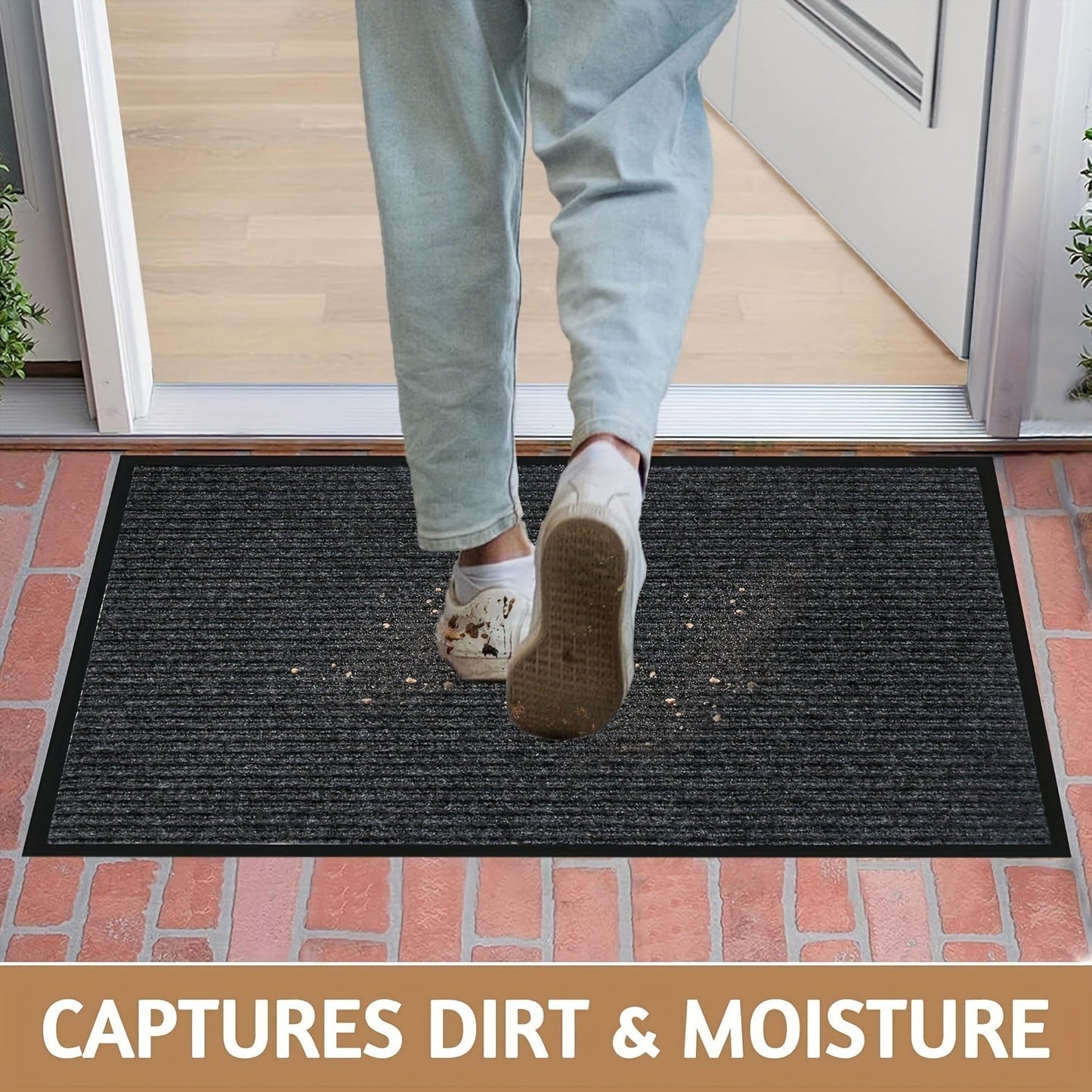 Durable All-Season Outdoor and Indoor Door Mat for Home Entrance, Anti-Slip Heavy Duty Front Door Mat for Garage, Garden, and Pets, Easy to Clean Absorbent Washable Dirt Trapper Indoor Mat