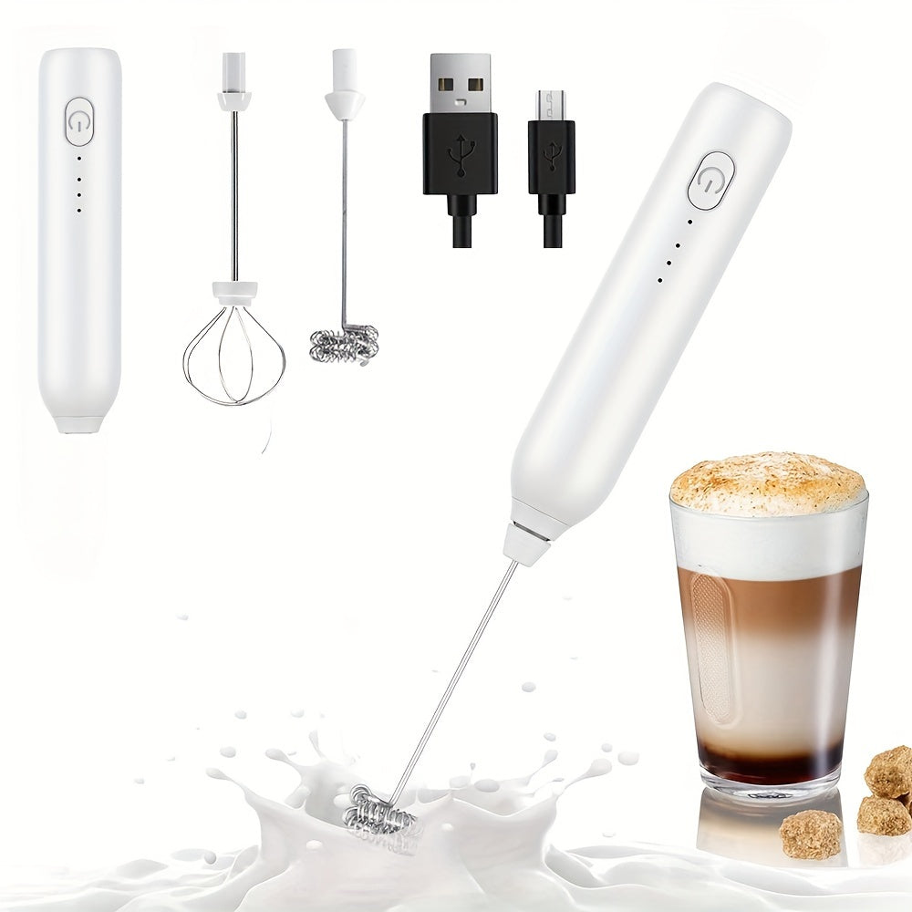 Portable Electric Milk Frother and Mixer with Rechargeable Battery & Stainless Steel Whisks - Adjustable Speeds for Foam Making in Coffee, Matcha, Latte, Cappuccino, and Hot Chocolate