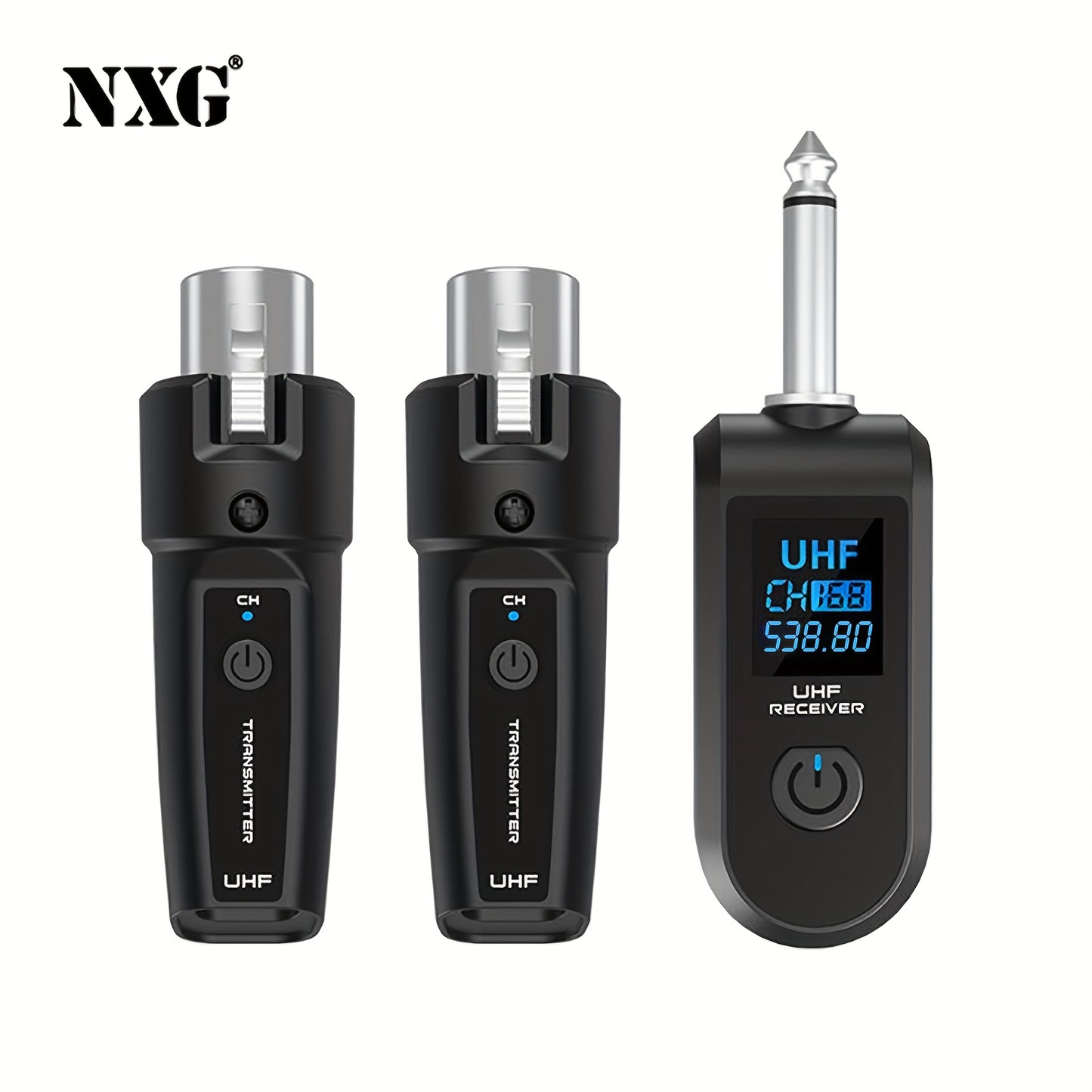 NXG 2pcs/1pc Microphone Transmitter and Receiver for XLR Microphone System, 6.35mm Jack, 2.4GHz Long Distance Transmission, USB Rechargeable, Capacitor and Dynamic Microphones