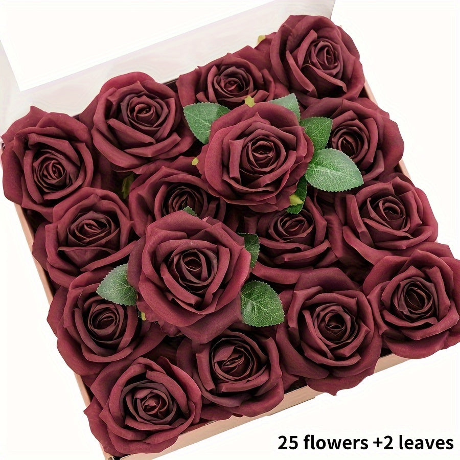 27 artificial ivory foam roses with stems and leaves, ideal for DIY wedding bouquets, bride gifts, centerpieces, and party tables.