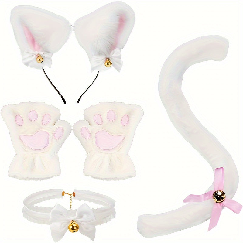 Top Pick: DRADO Black Cat Ear Hoop, Meat Ball Glove, and Tail Neck Chain with Bell - Complete 4-piece Halloween Crossdressing Accessories Set