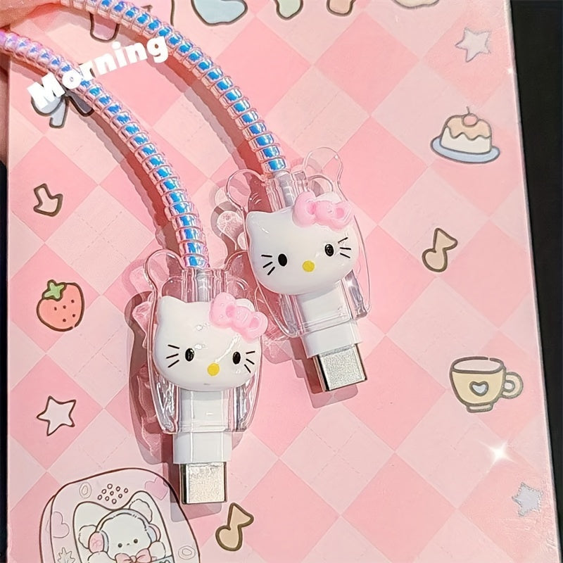 Sanrio Hello Kitty Pink Charger and Cable Protector Set - High-Quality, Battery-Free Design Compatible with Apple 18W/20W Adapters, Includes Sparkling Rhinestone Cable, Clear Charger Case