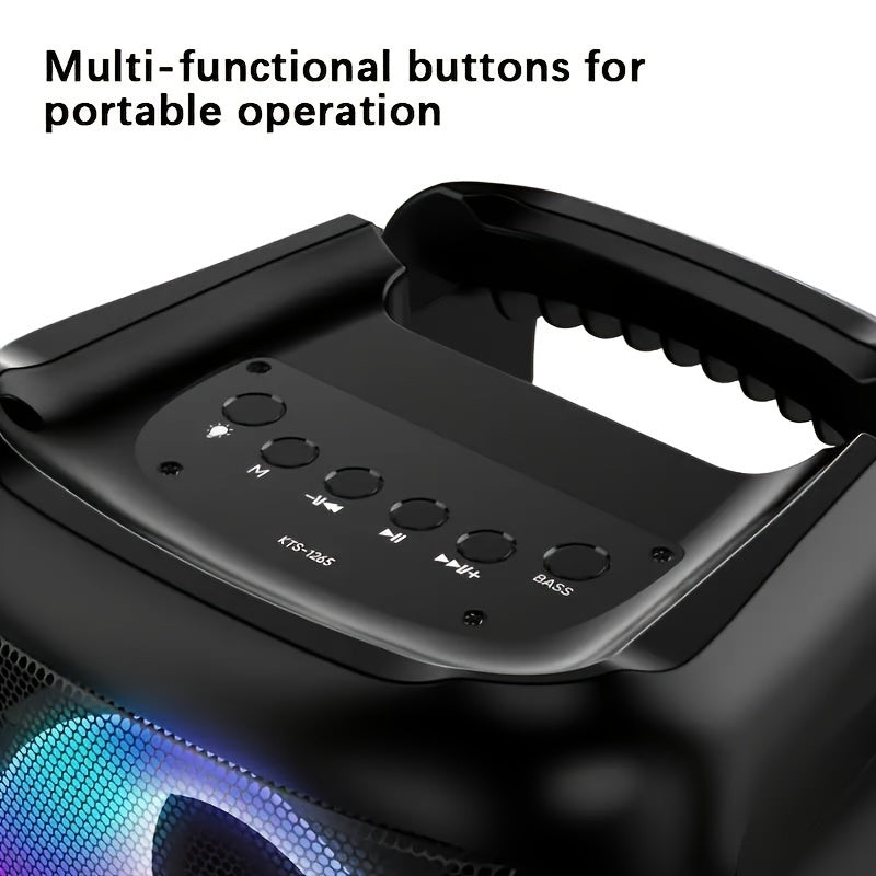 MOKiN 2024 Wireless Speaker with Subwoofer, Dual 10W Speakers, RGB Lights, FM Radio, 2400mAh Battery, Party Disco Light, TWS Connection, TF Card Slot - Black