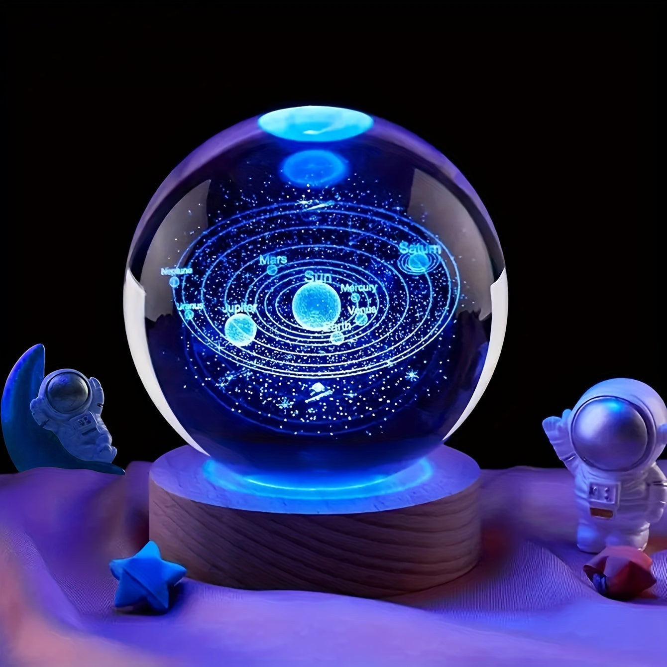 Galaxy-themed crystal ball night light with USB - great for travel and camping, perfect gift for holidays, anniversaries.