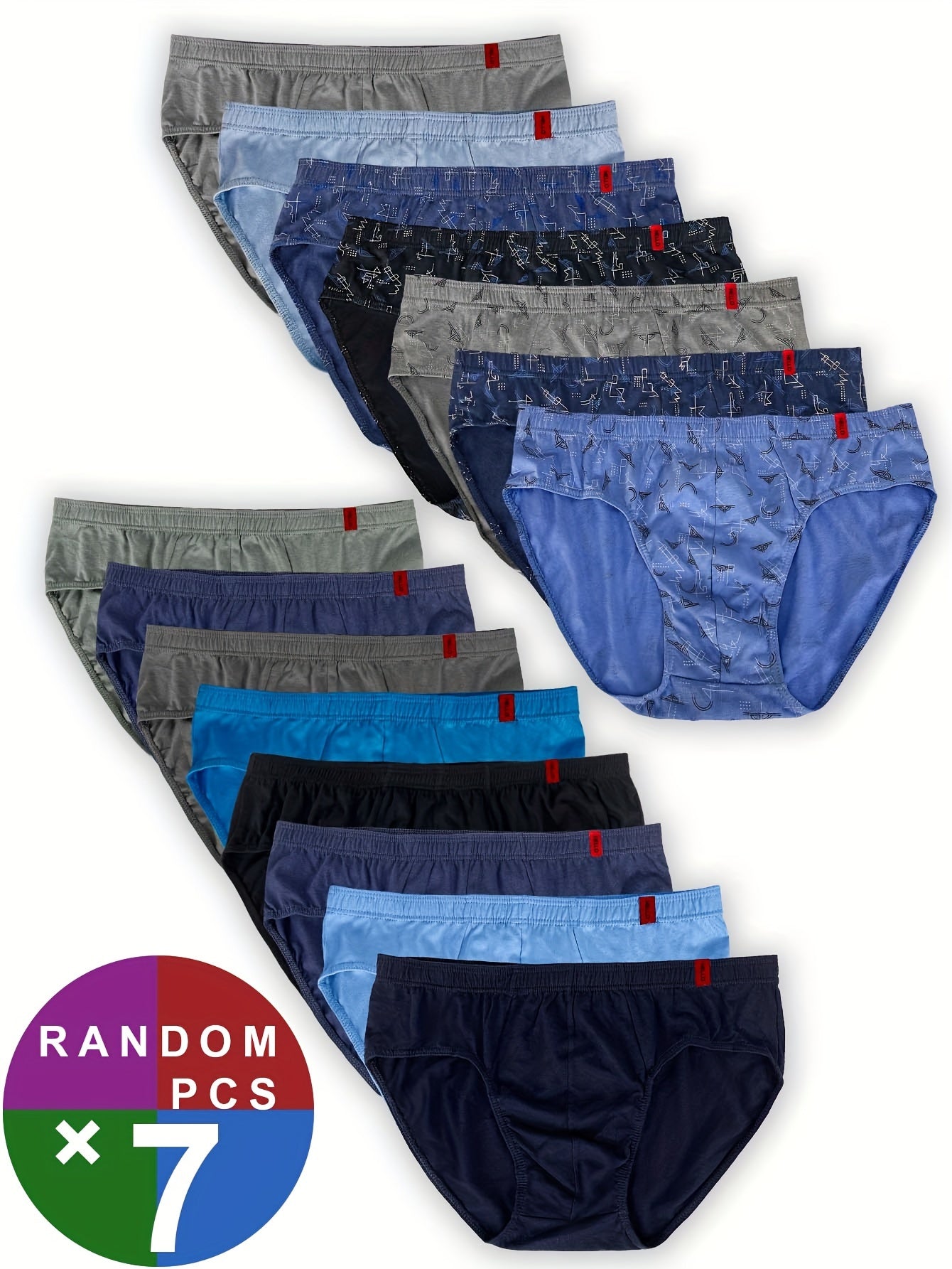 7pcs Random Men's Printed Solid Colour Combo Pack Pure Cotton Triangle Underpants for Seasonal Comfort and Breathability.